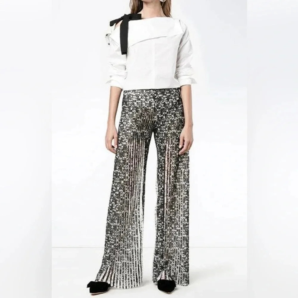 ! Huishan Zhang Pleated Lace Trousers In Black Sz 8 — image 3 of 8